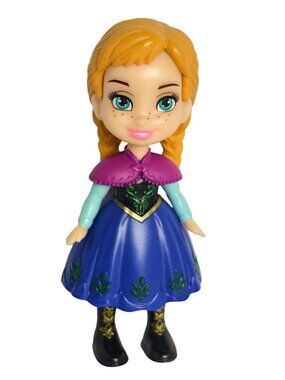 Disney Frozen Anna Mini Toddler 3.5" Doll Braided Hair Blue Dress Collectible